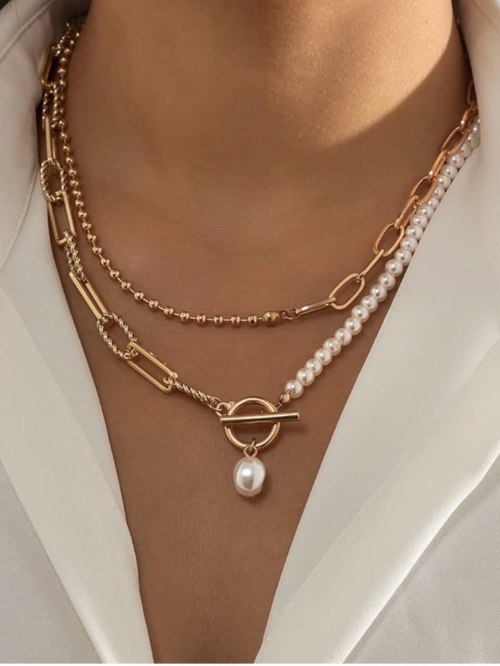 Wrap Gold Pearl Paperclip Link Necklace